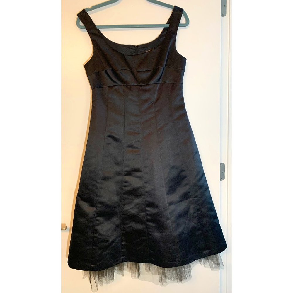 BCBG MAXAZRIA Black Satin Midi Empire Waist Dress